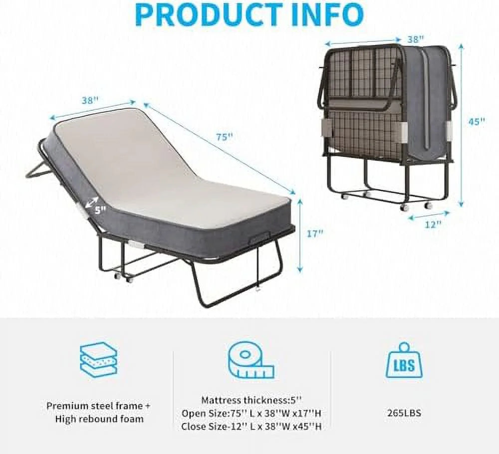 Folding Bed with 5 Inch Mattress Full Size Portable Bed D255696