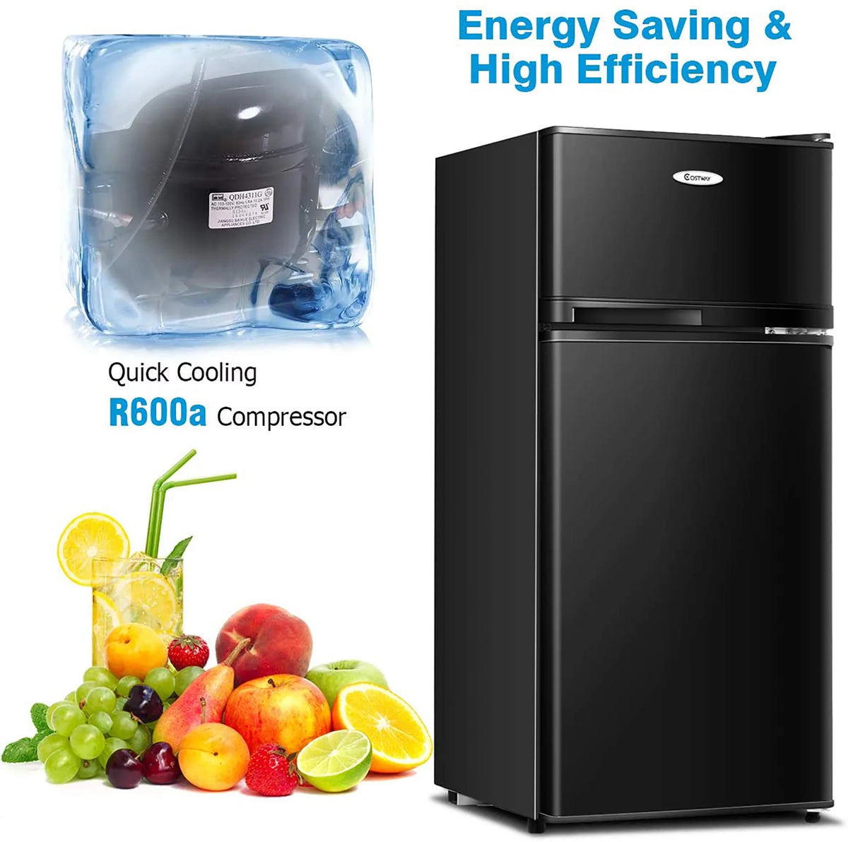 2 Doors 3.4 cu ft. Compact Mini Refrigerator Freezer A272612