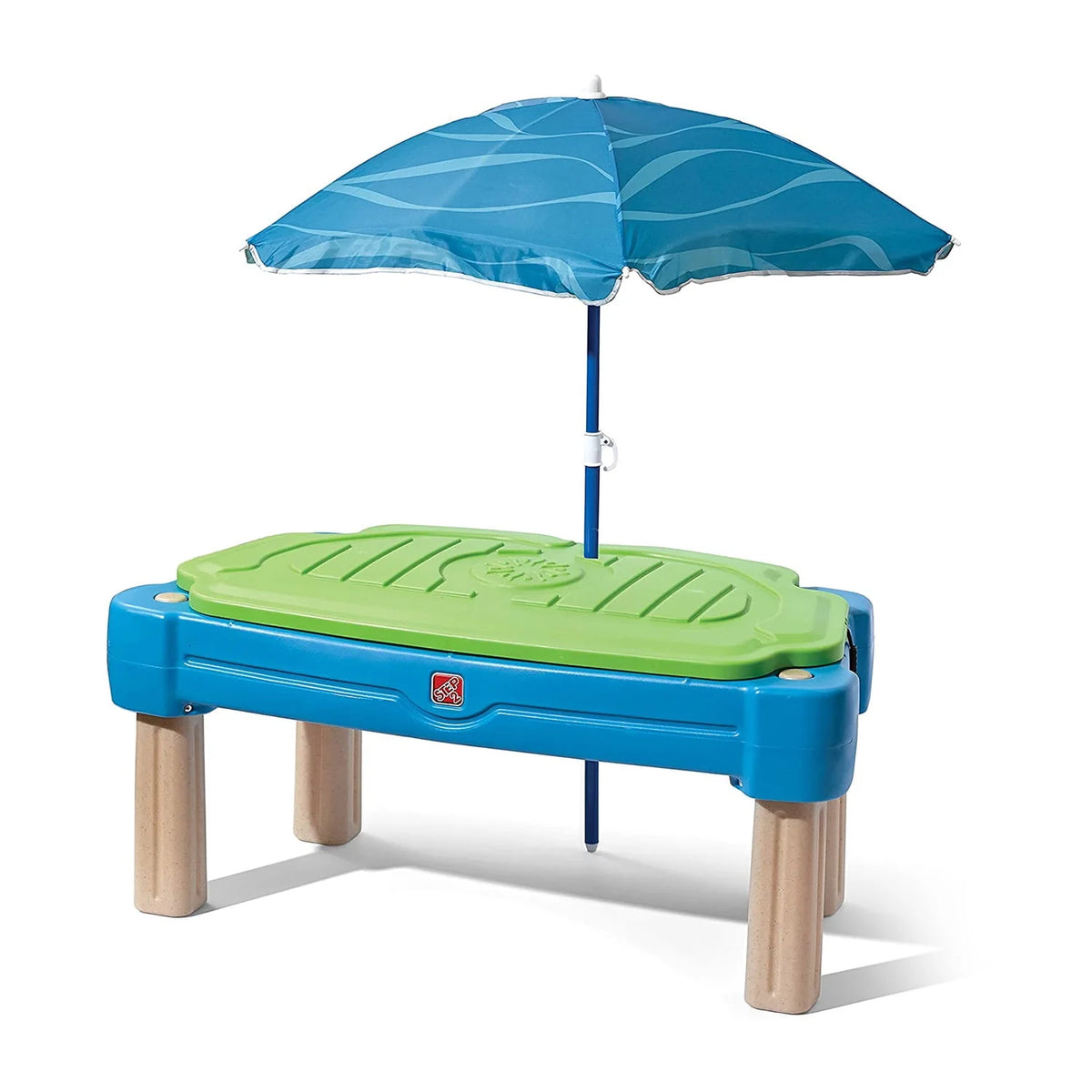 Blue Plastic Sandbox and Water Table with Cover and Umbrella D8845