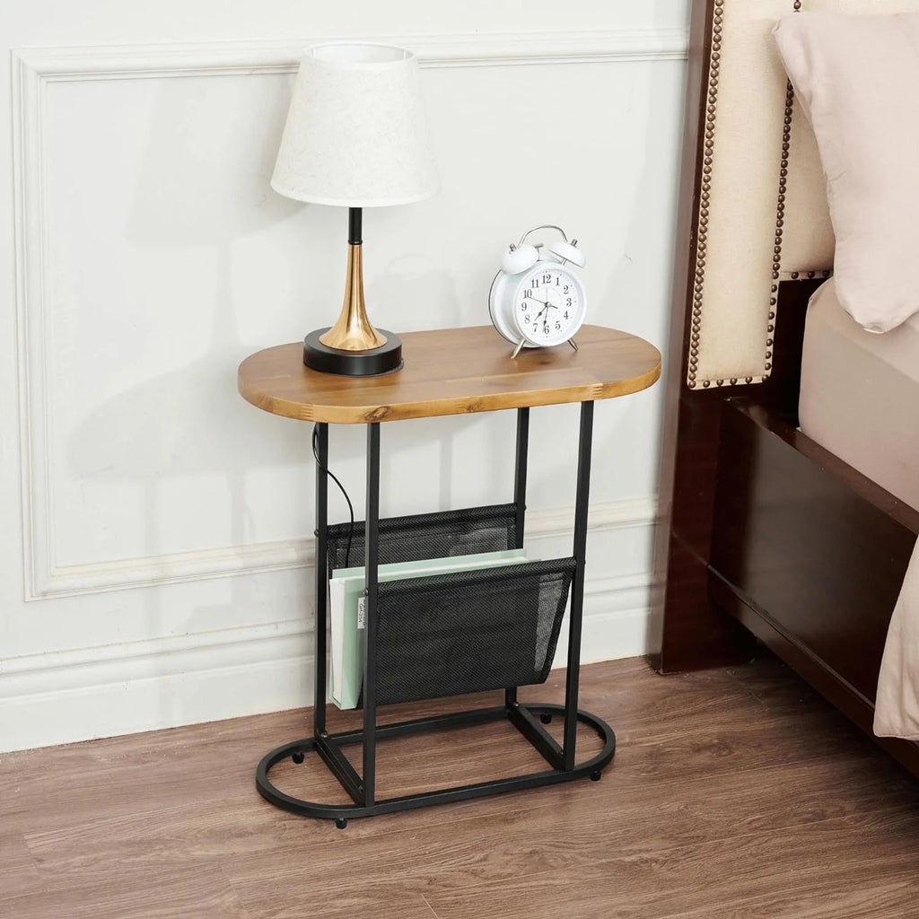 Acacia Wood Oval End Table with Metal Frame Z5323