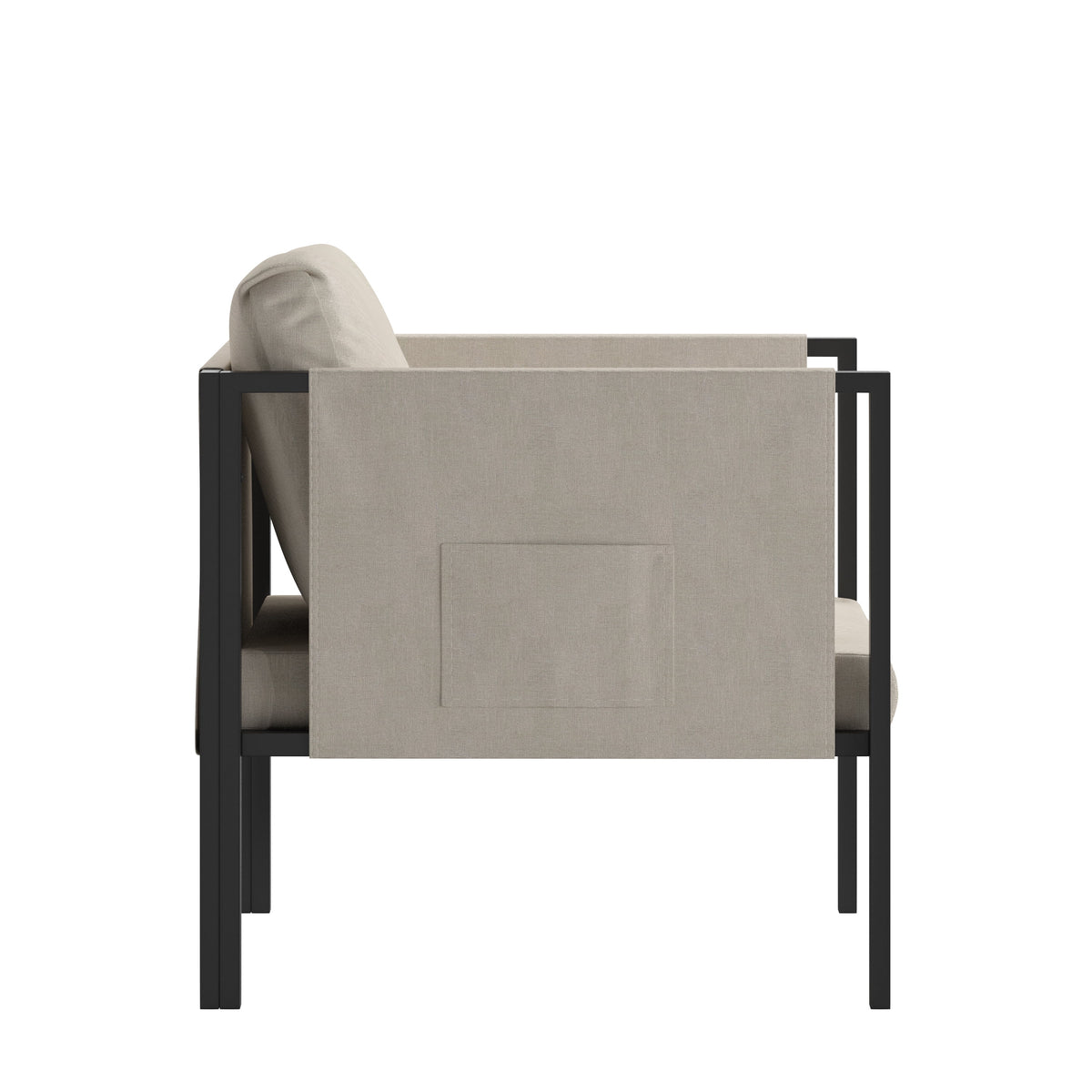 Black Steel Framed Club Chair with Beige Cushions and 2 Storage Pockets H7670