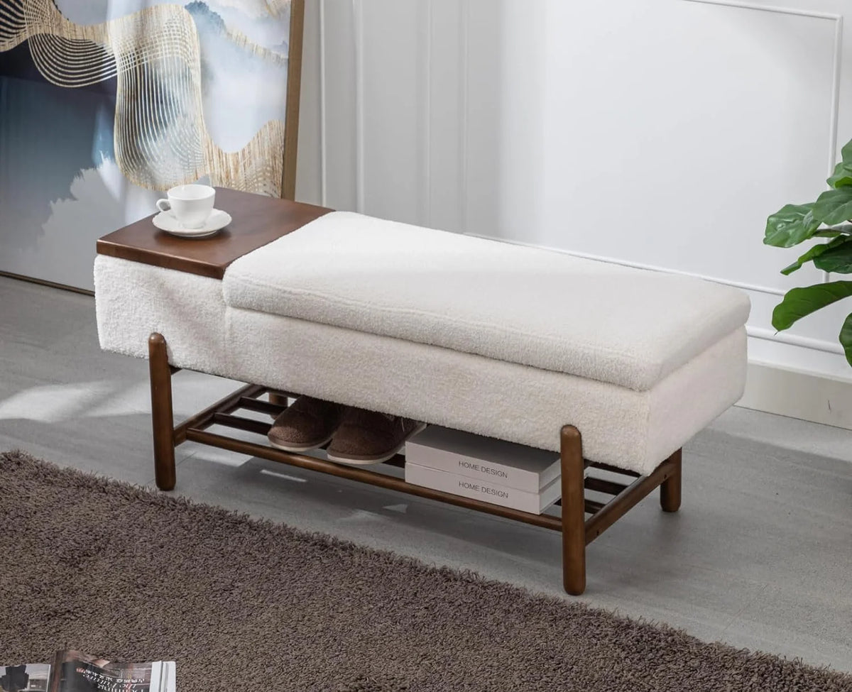 Black Leather Storage Bench with Shoe Rack F4308