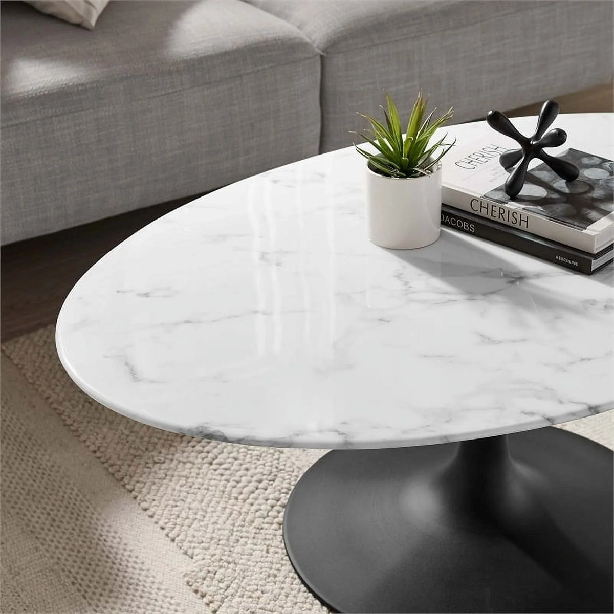42" Oval Top Modern Metal Coffee Table O223842