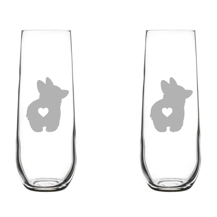 Set of 2 Glass Champagne Flutes 8.5 oz Stemless F178339