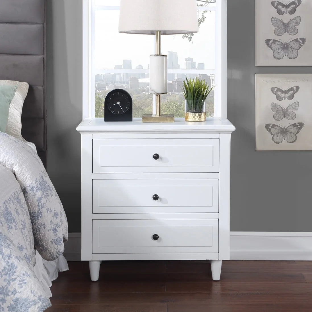 White 3 Drawer Wood Nightstand Z47817