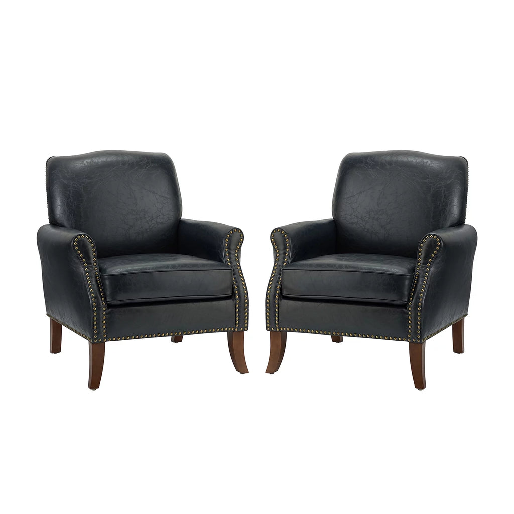 Vegan Leather Upholstered Accent Chair Set of 2 with Solid Wood Legs P895091