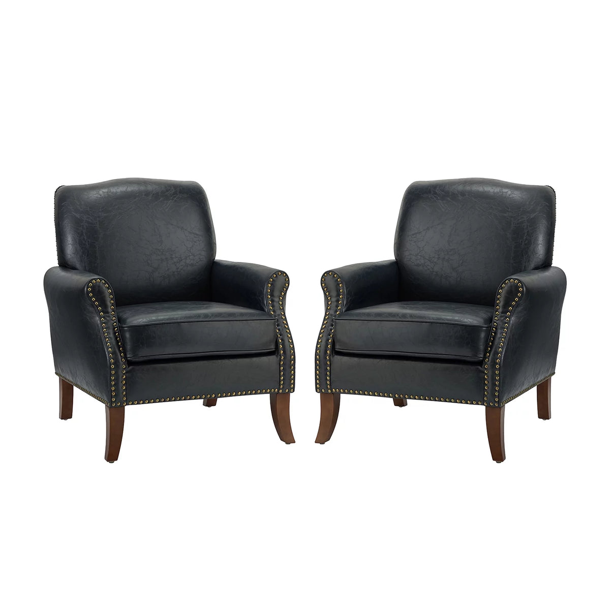 Vegan Leather Upholstered Accent Chair Set of 2 with Solid Wood Legs P895091