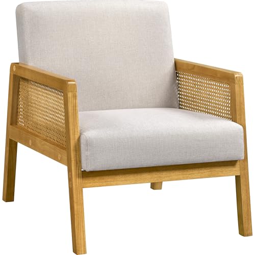 Beige Linen Accent Chair with Wood Legs, Set of 2 L3875