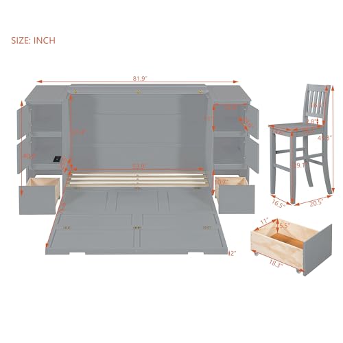 Twin Size Murphy Bed with Charging Station and Storage Drawers N21833