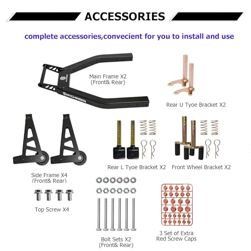 Aluminum Motorcycle Stand Front and Rear Combo Wheel Lift Stands, U+L Adjustable, Black B612