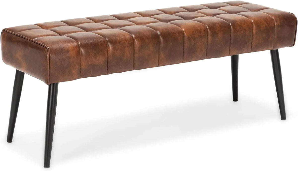 Leather Tufted Upholstered Ottoman Bench with Metal Legs G91159