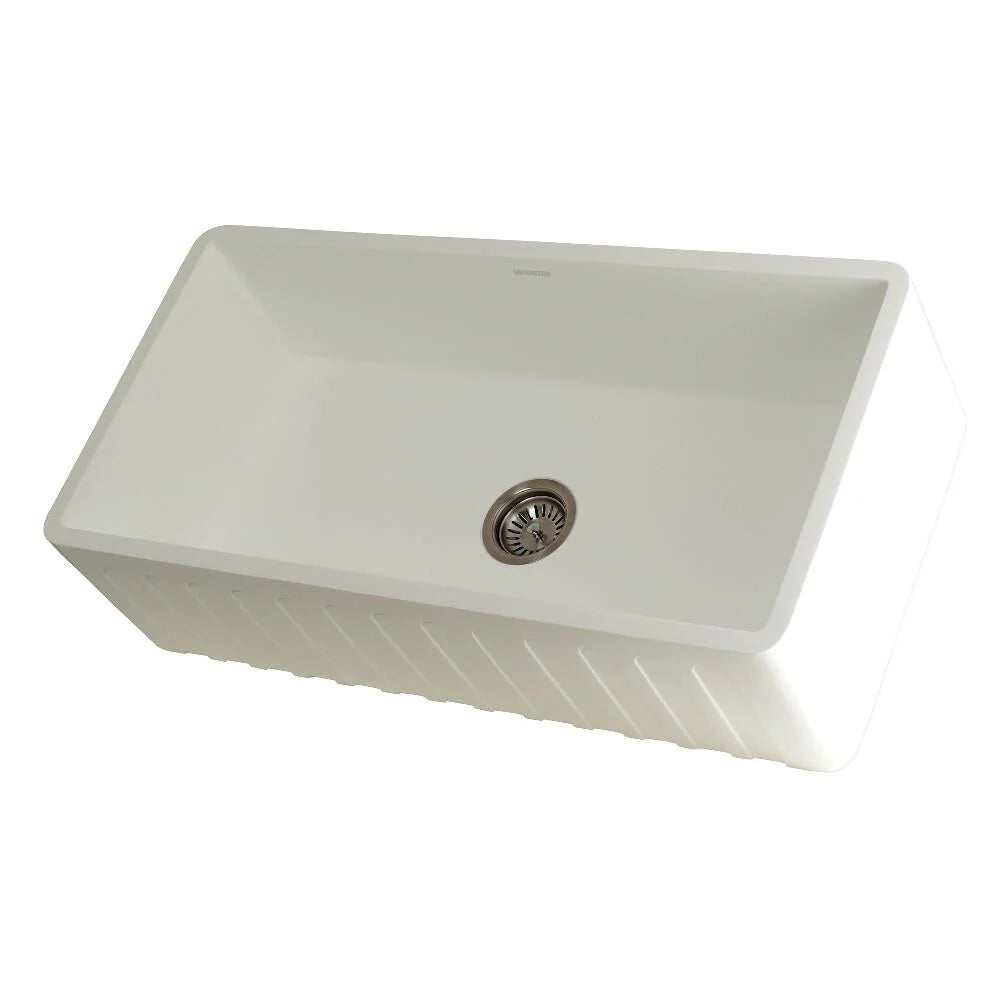 36 In. Apron Front Farmhouse Single Bowl Kitchen Sink, Matte White Q581944