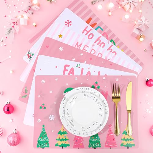 Pink Plastic Christmas Placemats Set of 6 U3171