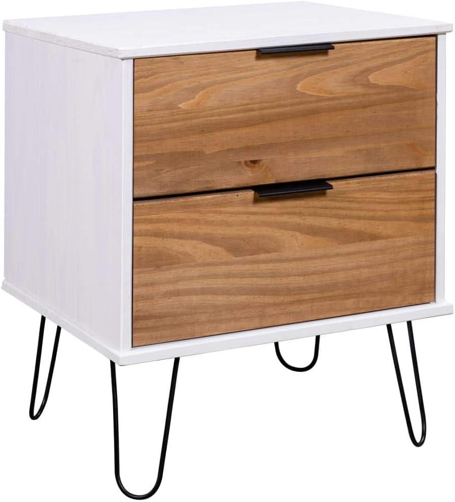 Gray Solid Pine Wood Bedside Cabinet Y21751
