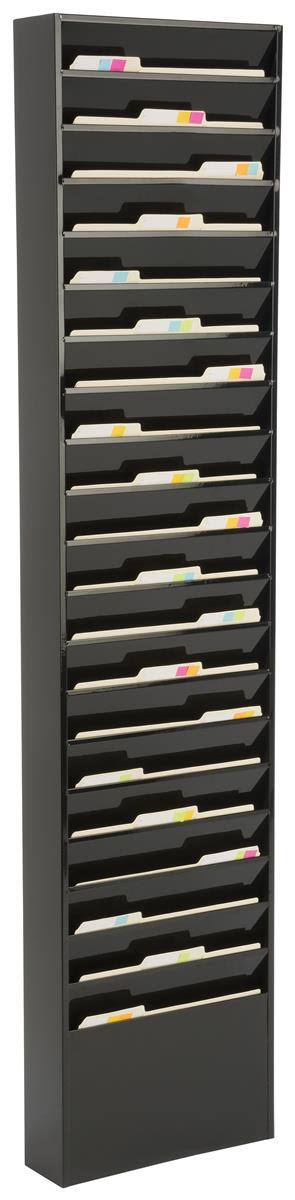 Wall Rack, 20 Pockets, Tiered, Black, Powder Coated Steel B494