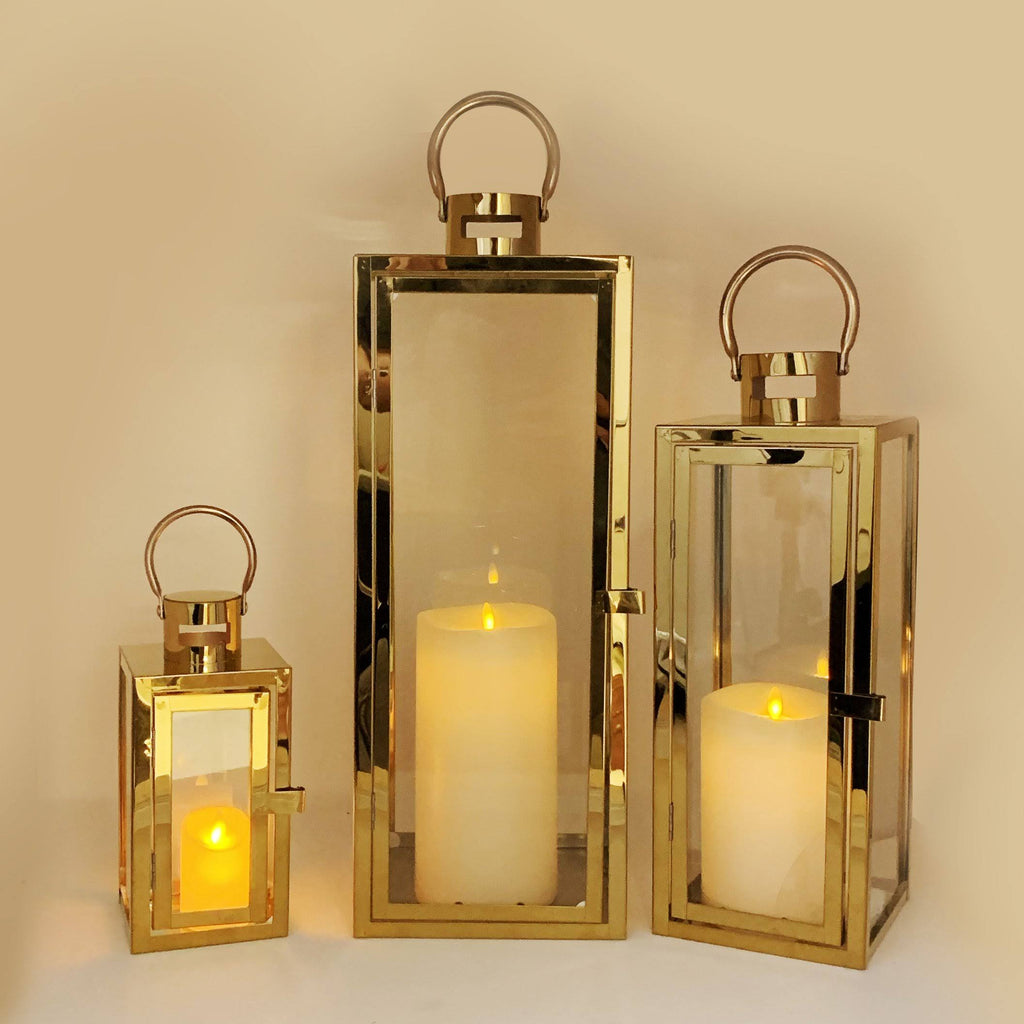 3-Pc Set Jumbo Indoor/Outdoor Candle Lantern Set with Tempered Glass O59881