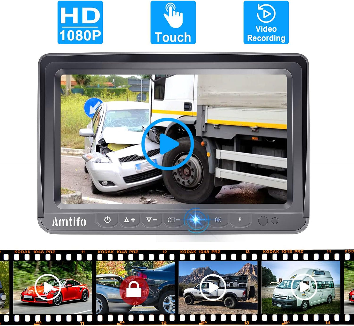 Wireless Backup Camera HD 1080P Dual Rear View Cameras System with 7 Inch DVR Monitor D8395