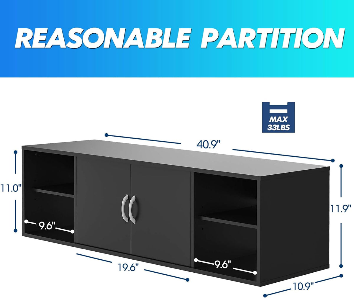 Black Floating TV Stand Wall Mounted Media Console T5686