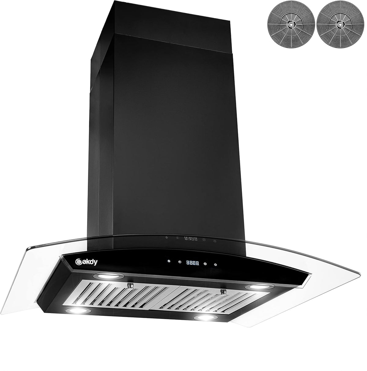36 in. 343 CFM Convertible Island Mount Range Hood Black Painted Stainless Steel Glass Carbon Filters D891