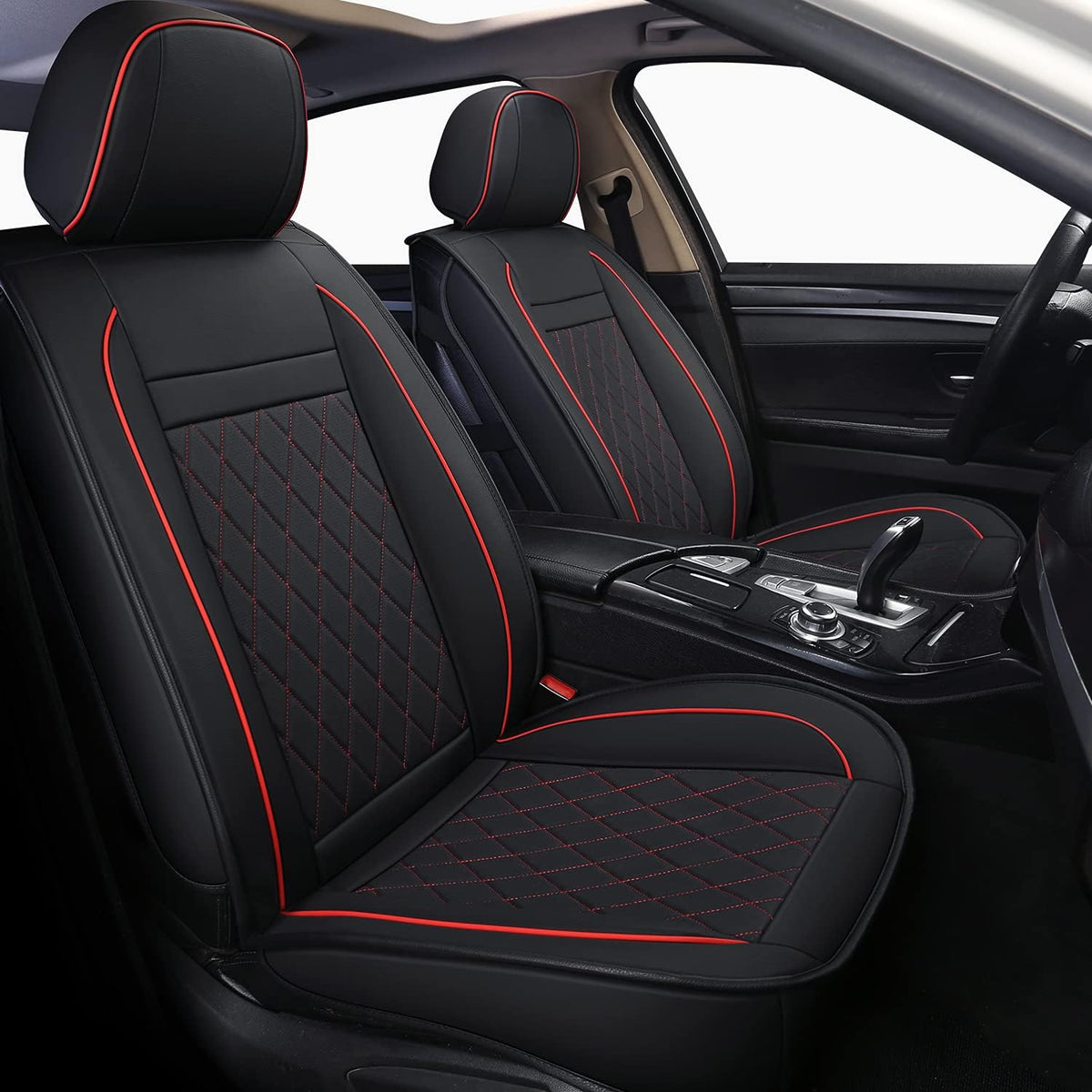 Black Leather Full Set Car Seat Covers S8327