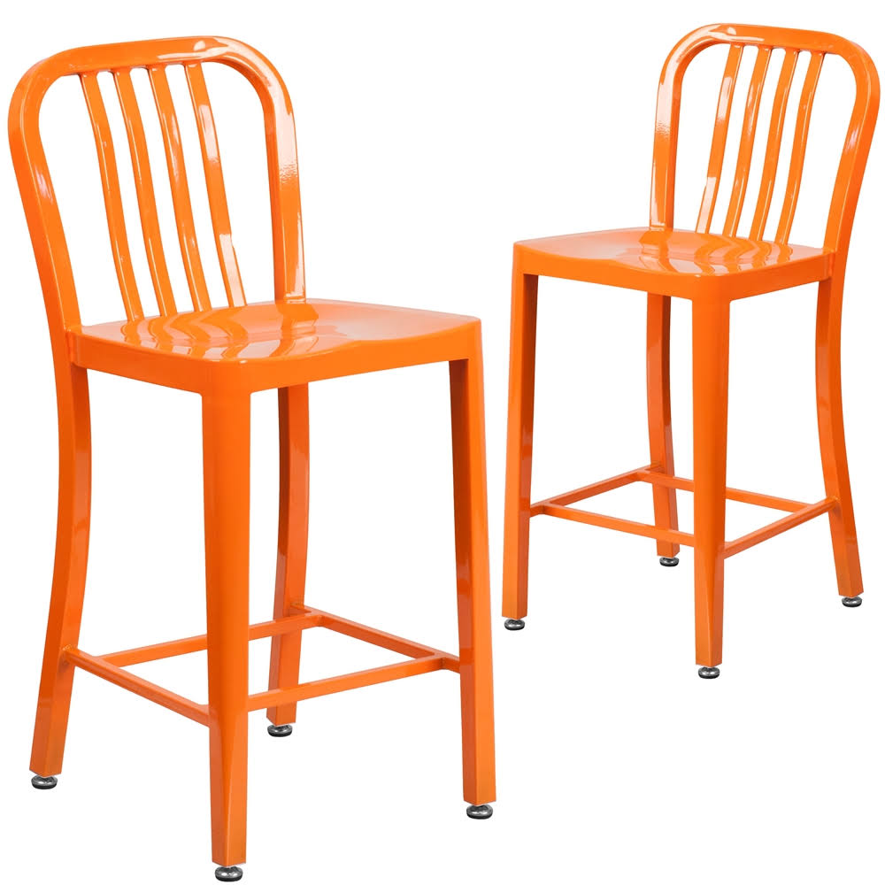 2 Pack 24x22 Orange Metal Counter Height Stool F599754