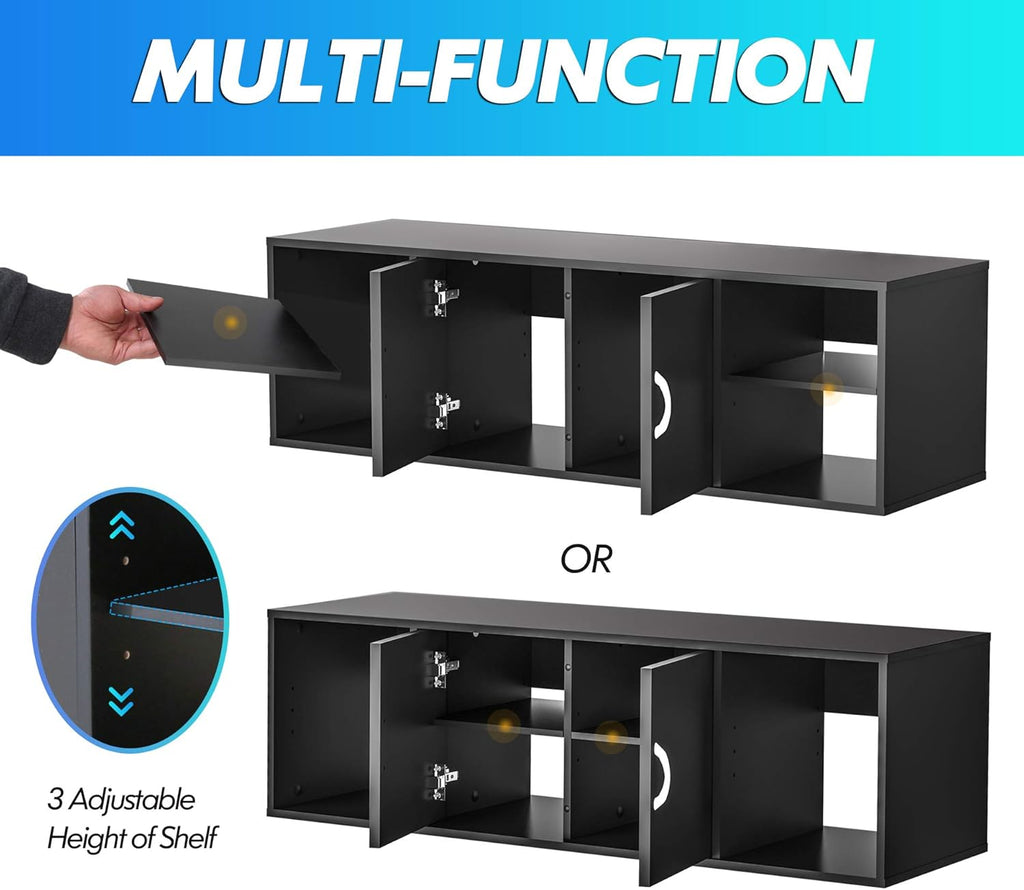 Black Floating TV Stand Wall Mounted Media Console T5686