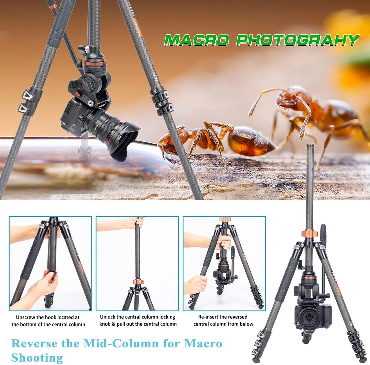 67 inches Carbon Fiber 4-Section Video Tripod with Fluid Drag Head O2565