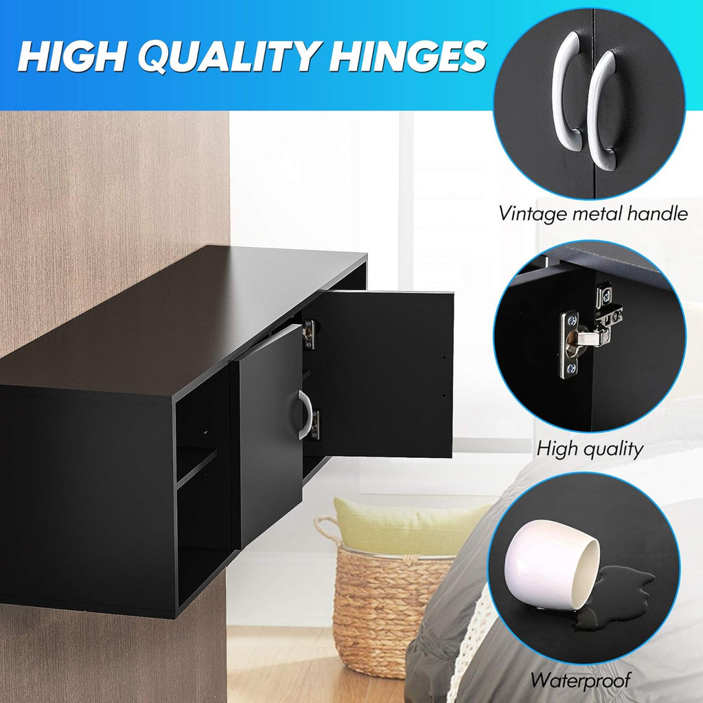 Black Floating TV Stand Wall Mounted Media Console T5686