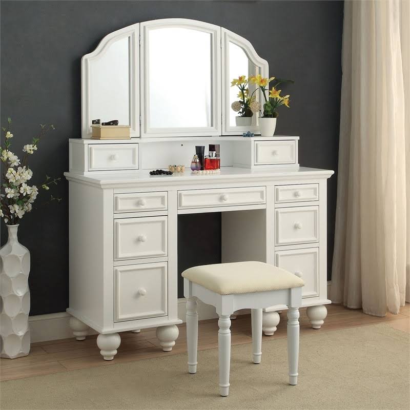 3-Piece White Wood Bedroom Vanity Set O68081