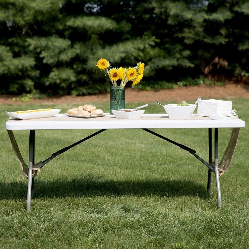 Folding Plastic Dining Table with Handle White 8ft A6765