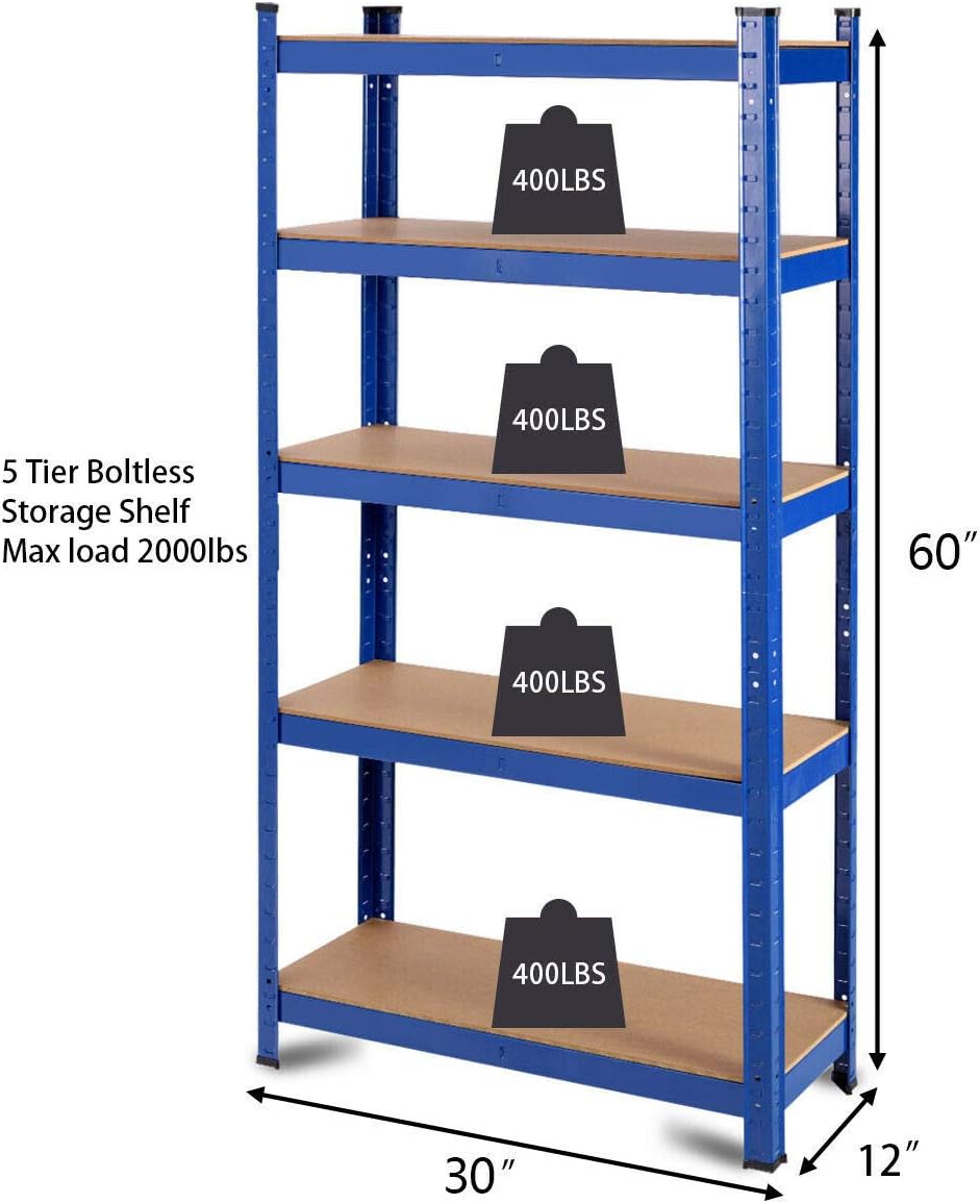 5-Tier Heavy Duty Steel Storage Shelves with Adjustable Shelves T6241