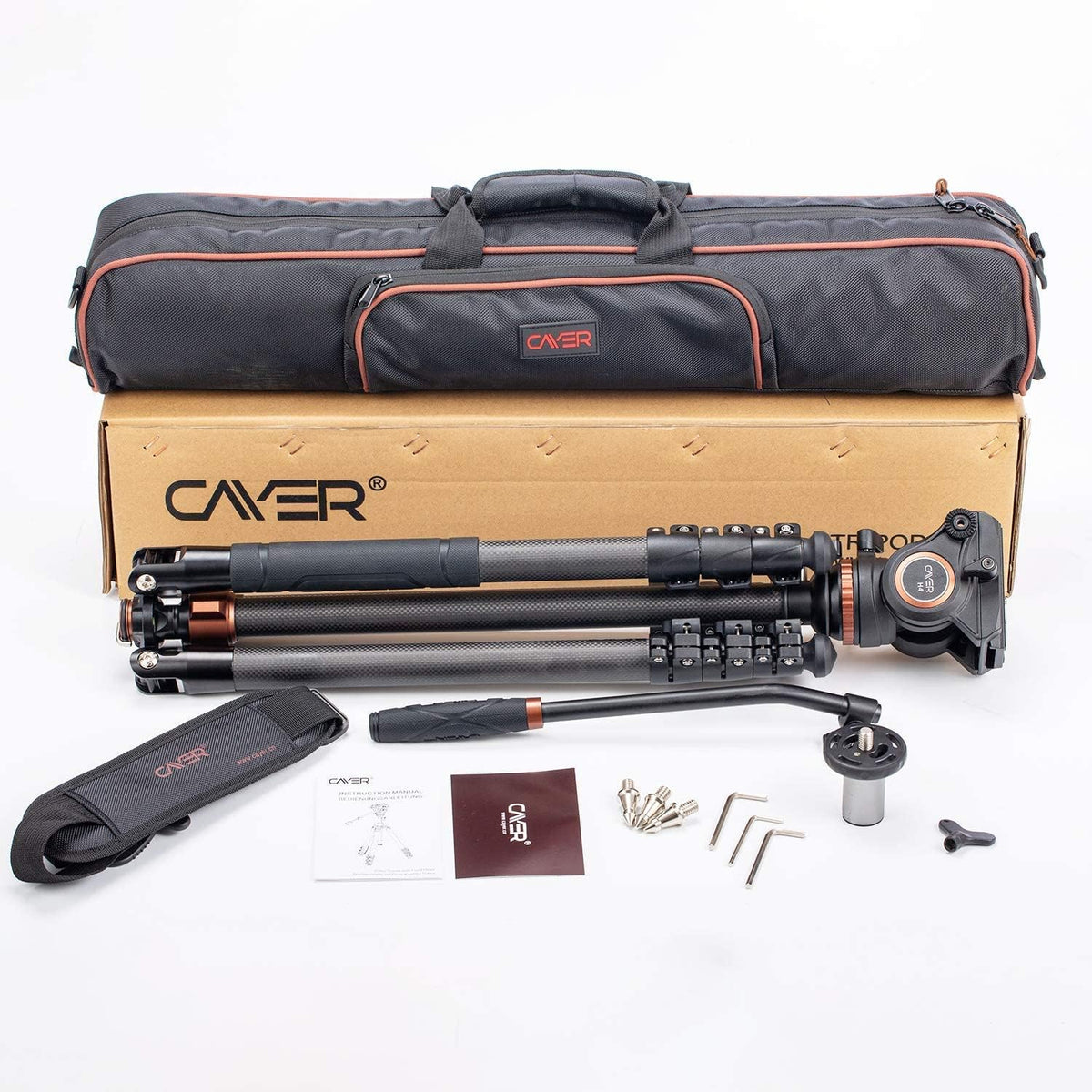 67 inches Carbon Fiber 4-Section Video Tripod with Fluid Drag Head O2565