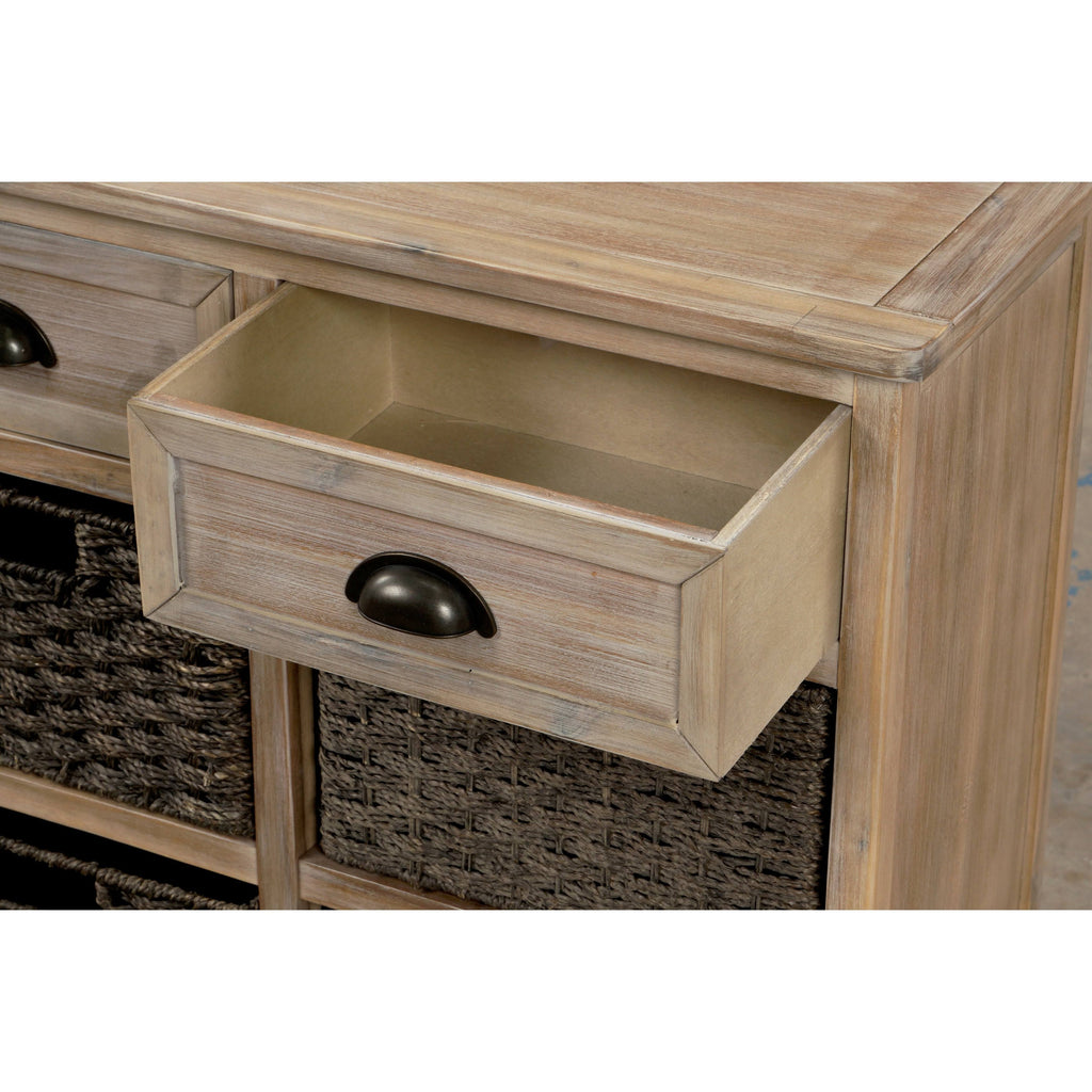 Rustic Storage Cabinet with 2 Drawers and 4 Fabric Basket J8062