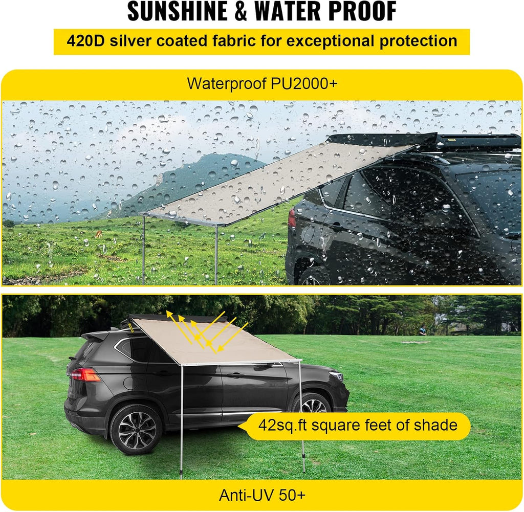 6.5'x6.5' Pull-Out Retractable Waterproof Car Side Awning with Carry Bag A1299