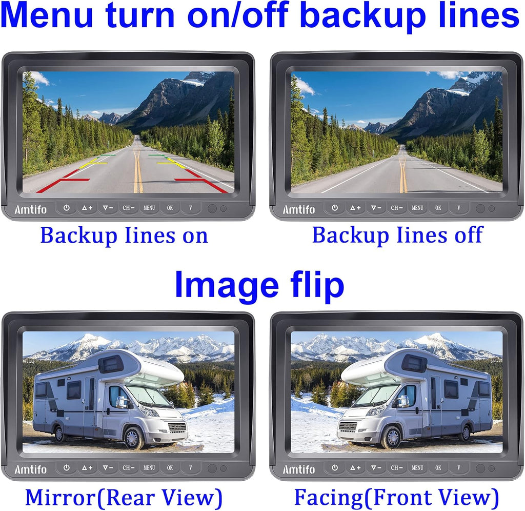 Wireless Backup Camera HD 1080P Dual Rear View Cameras System with 7 Inch DVR Monitor D8395