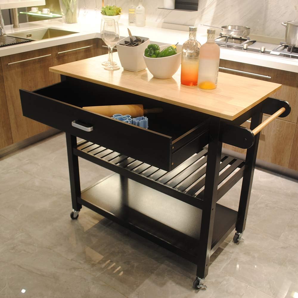 Rolling Wood Kitchen Cart with 2 Drawers and 2 Shelves O398