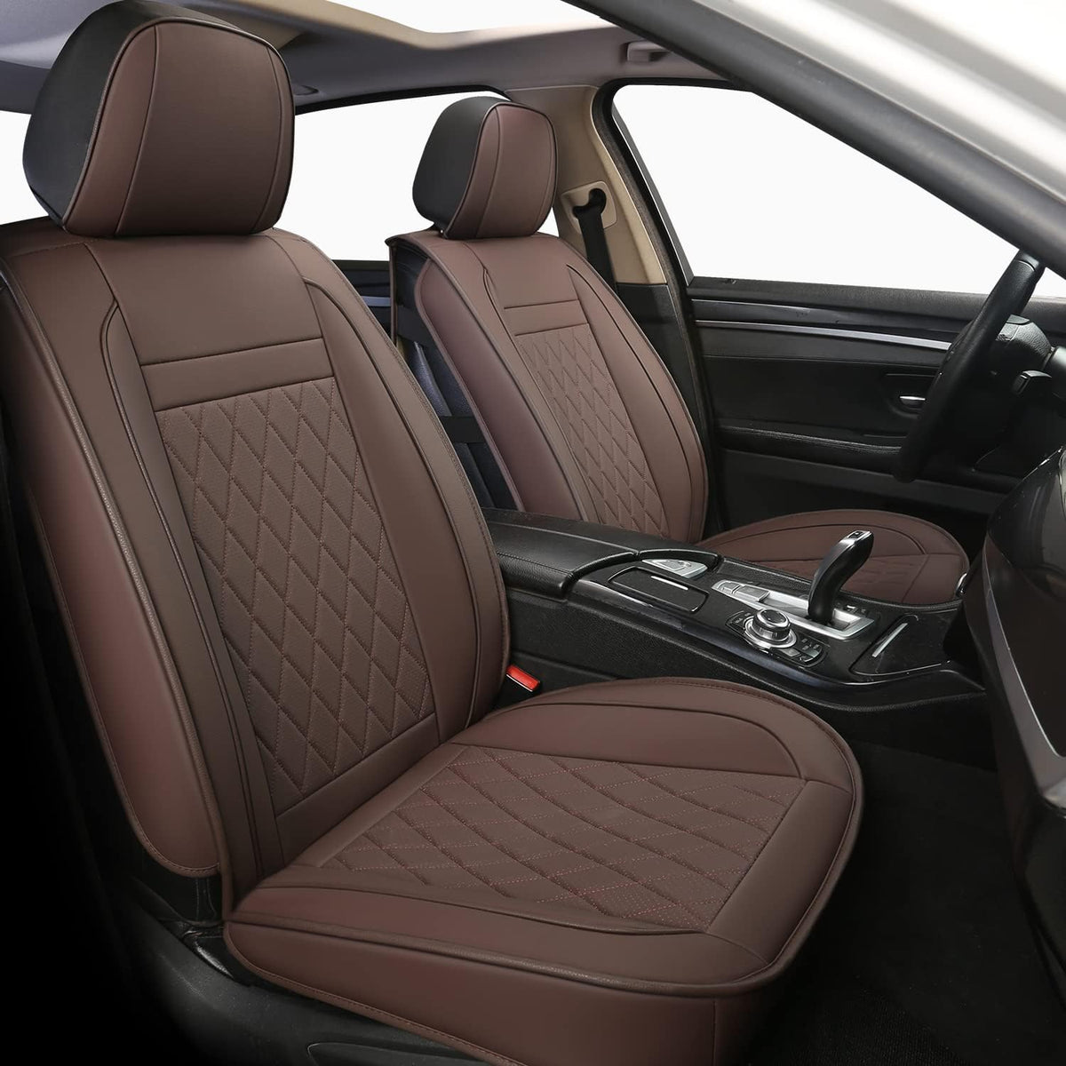 Black Leather Full Set Car Seat Covers S8327