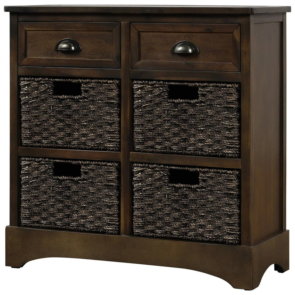 Rustic Storage Cabinet with 2 Drawers and 4 Fabric Basket J8062