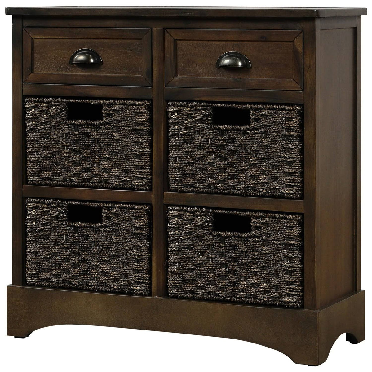 Rustic Storage Cabinet with 2 Drawers and 4 Fabric Basket J8062