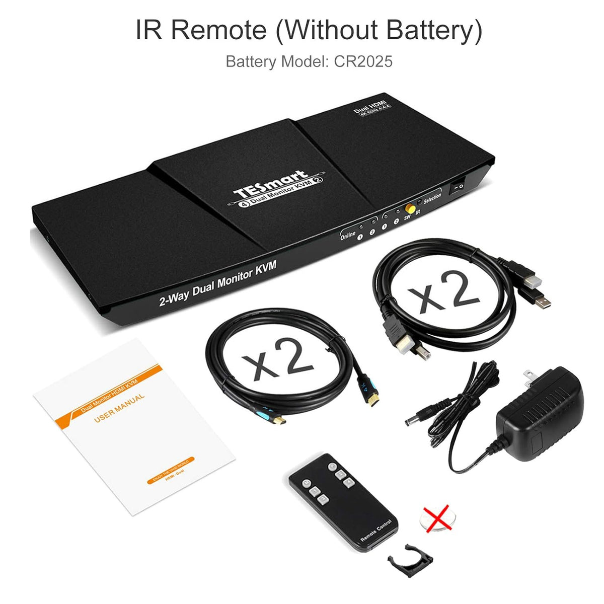 2-Port Dual Monitor HDMI KVM Switch 4K@60Hz with HDMI Cables C7752