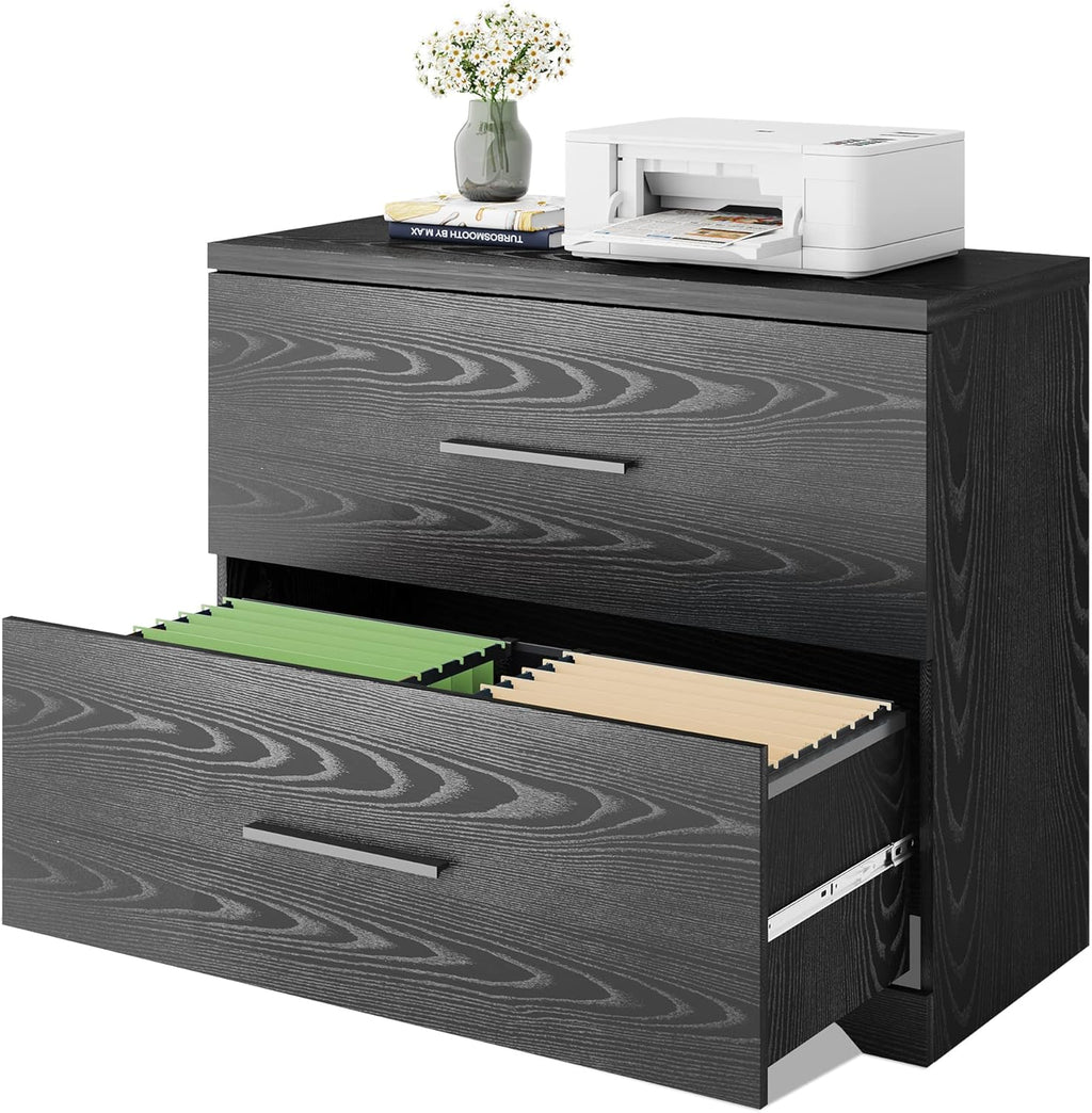 2 Drawer Wood Lateral File Cabinet with Anti-tilt Mechanism, Gray Oak P241