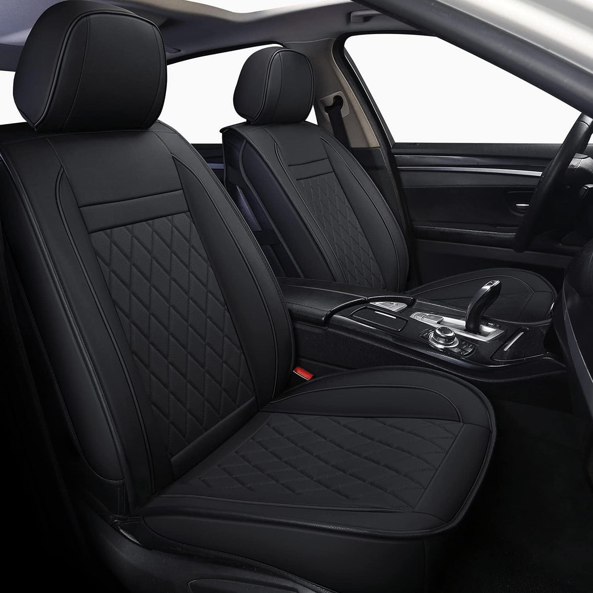 Black Leather Full Set Car Seat Covers S8327