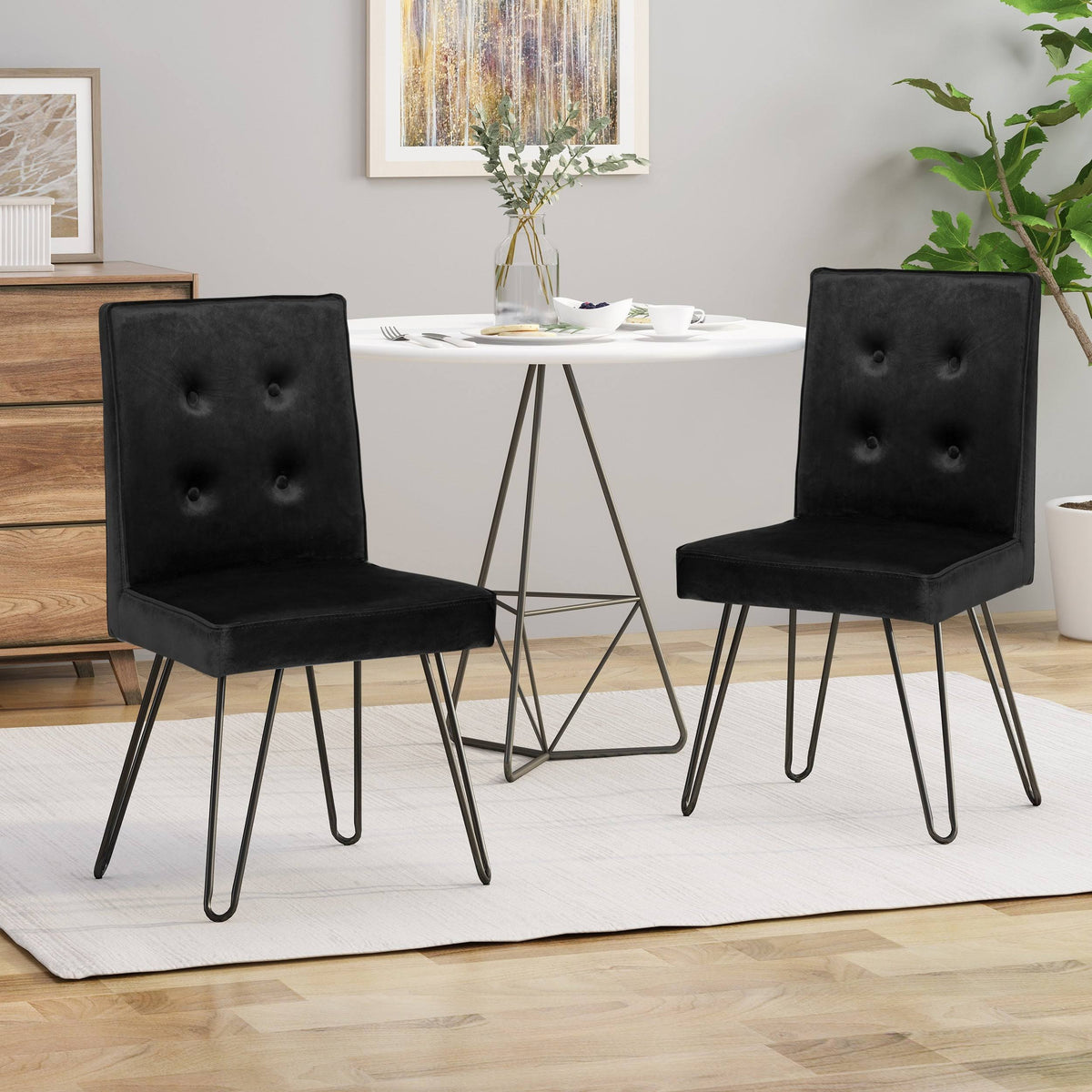 Set of 2 Tufted Velvet Dining Chairs Black K690035
