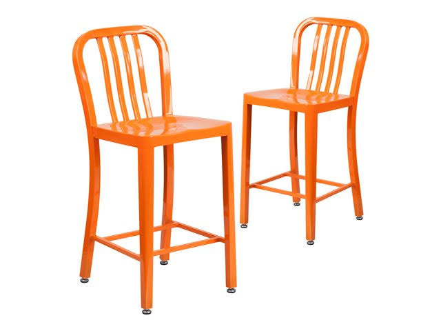 2 Pack 24x22 Orange Metal Counter Height Stool F599754