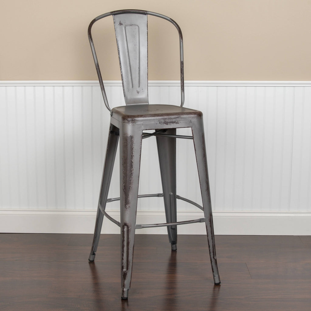 Distressed Metal 30-Inch Stool F7925