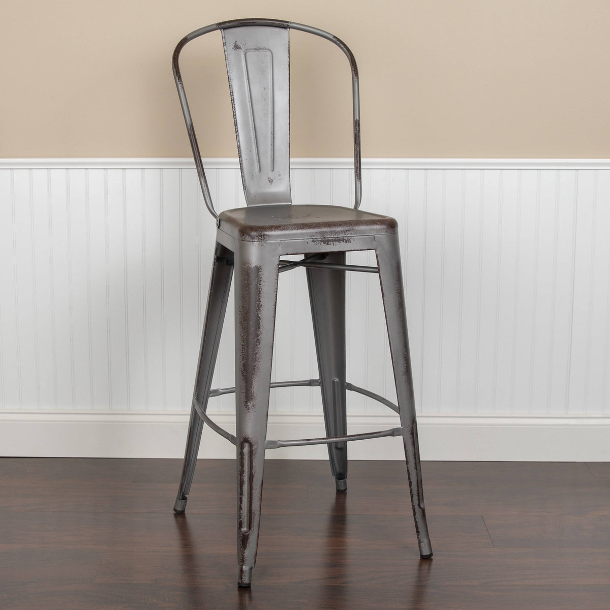 Distressed Metal 30-Inch Stool F7925