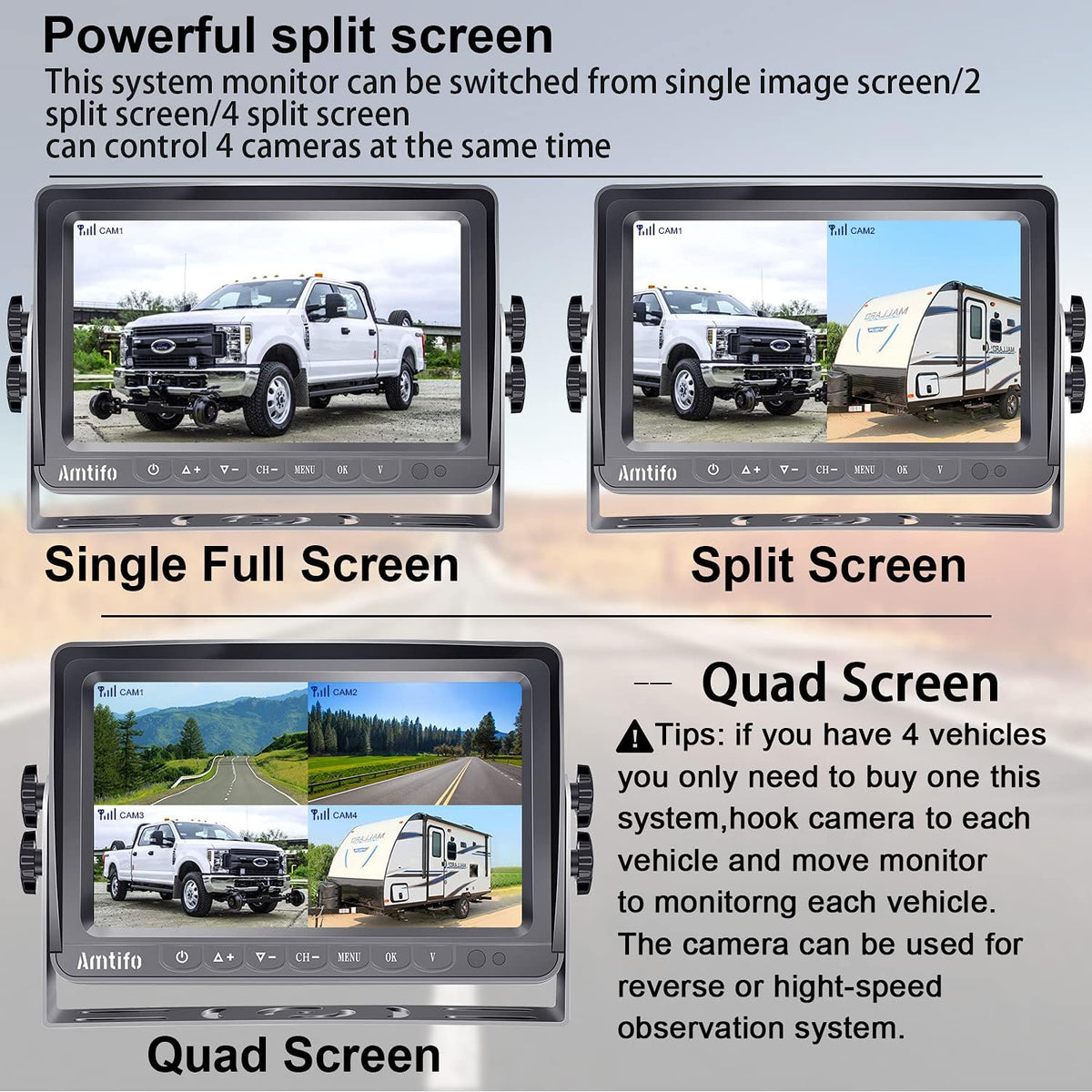 Wireless Backup Camera HD 1080P Dual Rear View Cameras System with 7 Inch DVR Monitor D8395