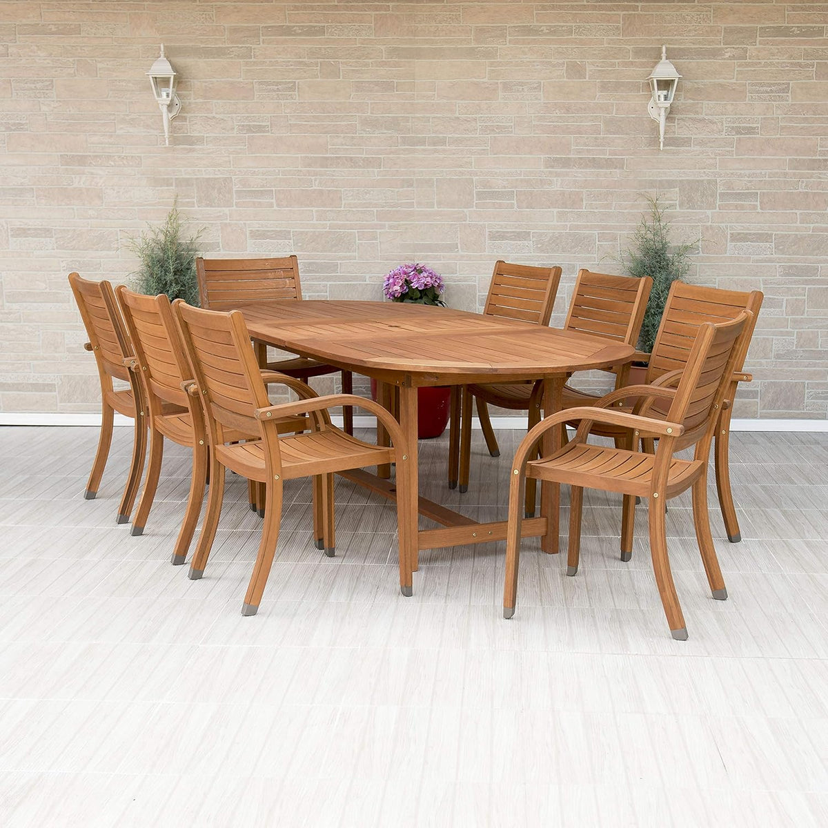5 Piece Round Eucalyptus Patio Dining Set U9112