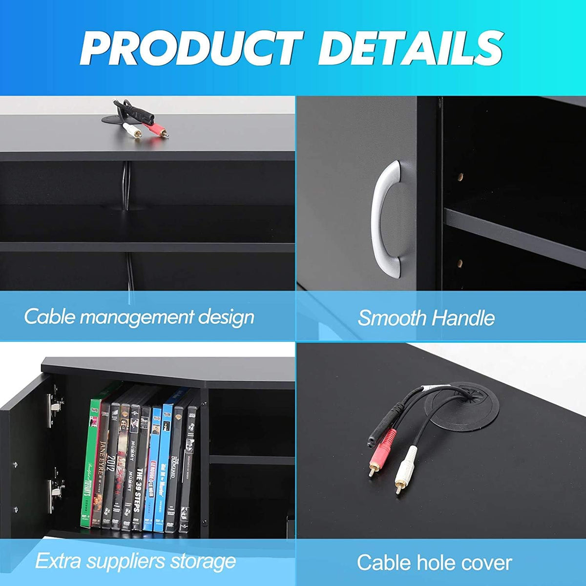 Black Floating TV Stand Wall Mounted Media Console T5686