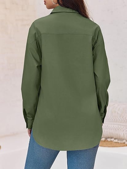 Button Down Shirts Long Sleeve Blouses with Pocket J9028
